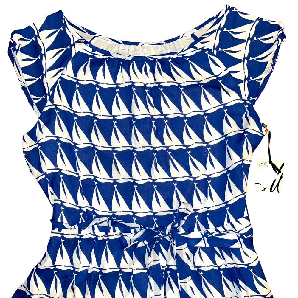 $375 MILLY Sailboat Print Dress NWT Blue & White size 12 ULTRA RARE - Picture 4 of 9